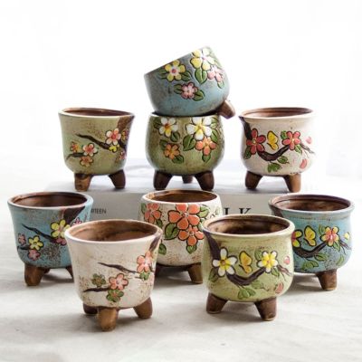 Fairy Garden Decoration Pastoral Succulent Flowerpot Bonsai Basin Pure Hand-painted Ceramic Flower Pot Home Decoration Crafts