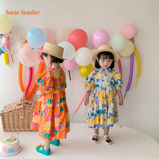 Bear leader váy hoa lớn cho bé gái váy tay phồng dễ thương và ngọt ngào - ảnh sản phẩm 1
