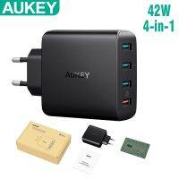 AUKEY PA-T18ออริจินัล42W 4-Port เครื่องชาร์จติดผนังเร็ว3.0ที่ชาร์จความเร็วสูงแท่นชาร์จยูเอสบีอุปกรณ์เสริมโทรศัพท์สำหรับโทรศัพท์แท็บเล็ต