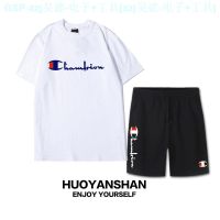 Champion Summer Suit Two-Piece Shorts Mens Cotton Short-Sleeved Sports Casual Pants Trendy Brand Five-Point Pants