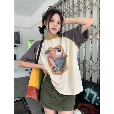 ♕✥ เสื้อยืดแขนสั้นลําลอง พิมพ์ลายการ์ตูน ทรงหลวม สําหรับผู้หญิง