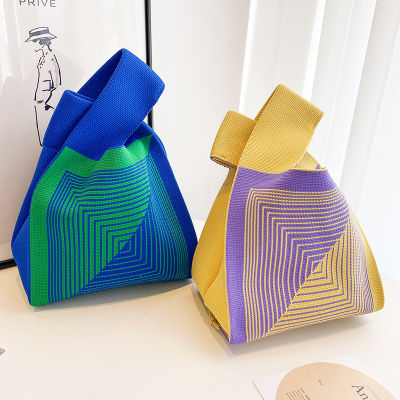 High-capacity Knitted Texture Woven Handbag Thick And Steady Texture Handbag Striped Handbag Knitted Bag