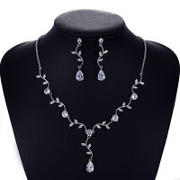 5A Grade Cubic Zircon Bridal Wedding Y Necklace Earring Set,Crystals Jewelry Sets for Women Accessories