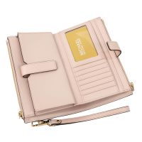 Michael Kors Double Zipper Full Version MK Scratch-Resistant Leather Gold Letter Clutch Phone Long Clip (BeigePink)