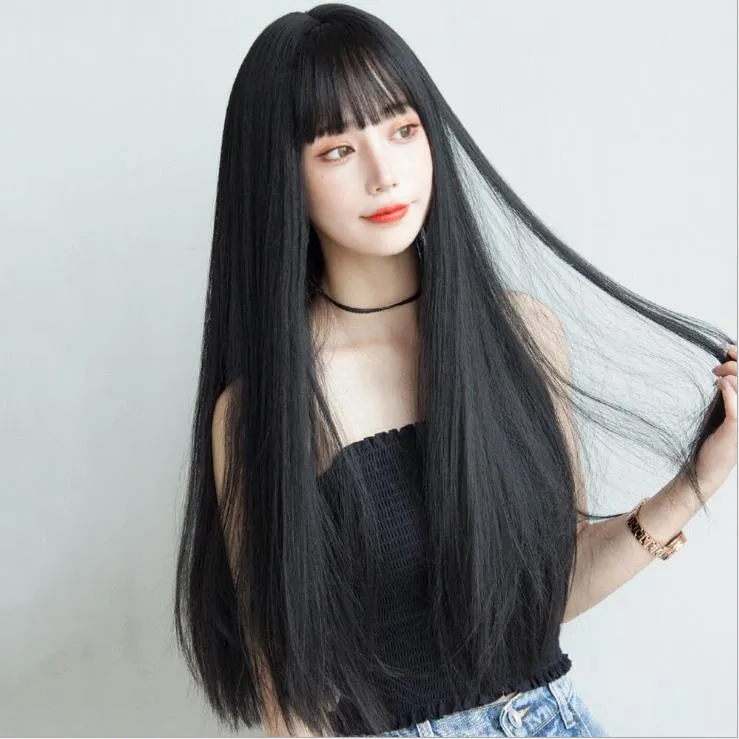 black straight long wig