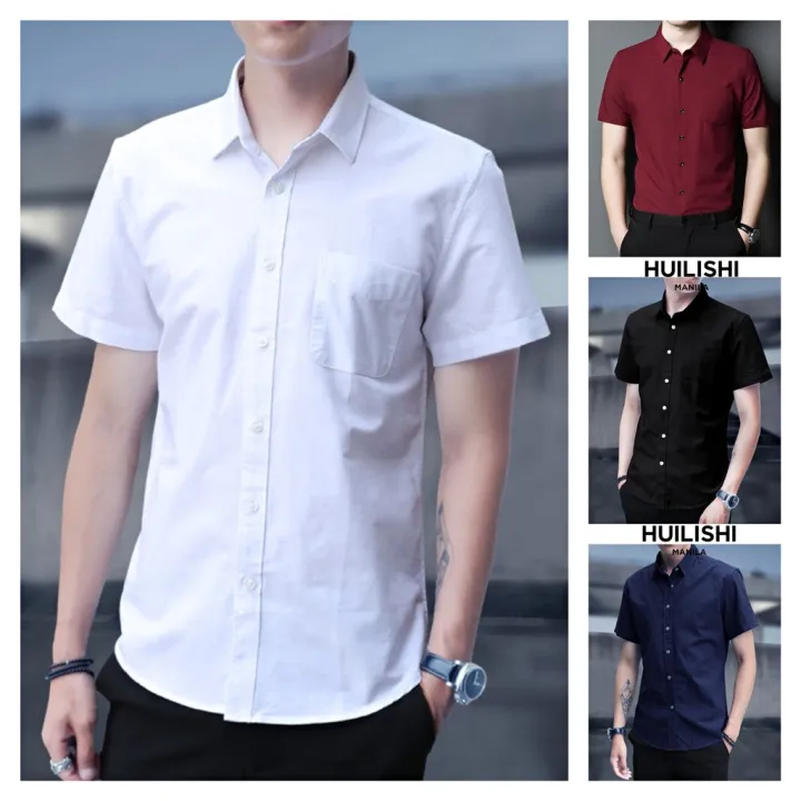 HUILISHI Korean Men's Pure Color Casual Short Sleeve Polo Shirt ...