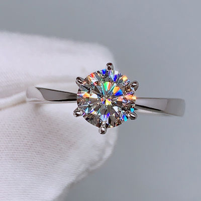 แหวนเพชรโมอิสสำหรับผู้หญิง Xfashion แหวนปรับขนาดได้ประดับมงกุฎแบบคลาสสิกหกแฉกประดับเพชรโมอิสซาไนต์สี D แบบอเมริกัน