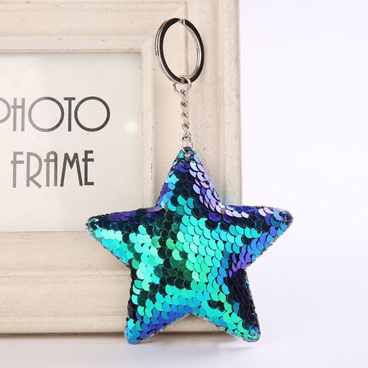 cute-star-keychain-glitter-pom-pom-sequins-keychain-gifts-for-women-car-bag-accessories-key-ring-key-chains