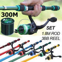 CQFISHING คันเบ็ดและรีลชุด สี่สี คันเบ็ดแบบยืดไสลด์ 1.8Mรอกตกปลา รีลหมุน ส่งสายเบ็ด300M เบ็ดตกปลาและรีลตั้ง รอกเบ็ดตกปลา สีแดง,สีฟ้า,สีเหลือง