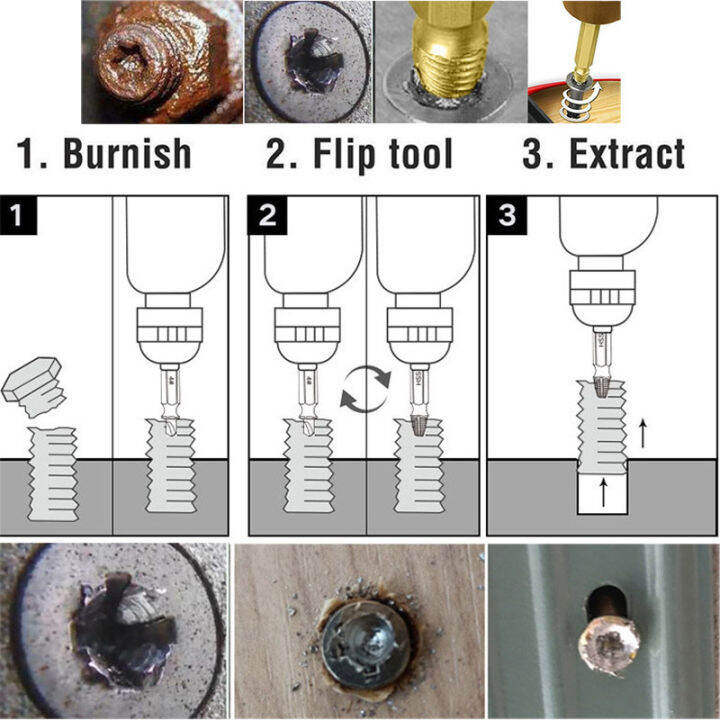 ชุดถอนสกรูเกลียวซ้าย-5ตัวชุด-ชุดเครื่องมือถอนหัวน็อต-สกรู-ตะปู-ชำรุดฝังแน่นให้ถอนออกได้อย่างง่ายดายใน10-วินาที-พร้อมกล่องอลูมิเนียม