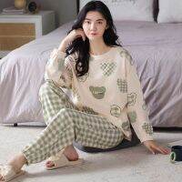 ஐ☞✁ Pajamas Ladies Spring Autumn Long Sleeve Polyester Cotton Women 39;s Autumn and Winter Large Size Casual Autumn Homewear Set