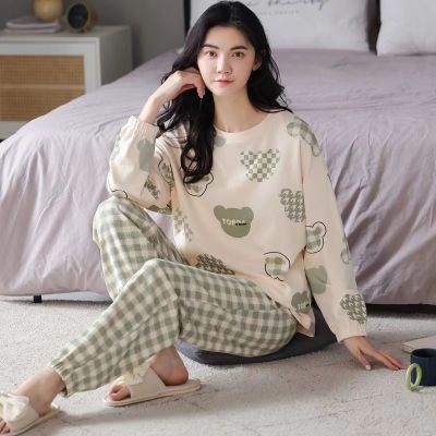 Pajamas Ladies Spring Autumn Long Sleeve Polyester Cotton Womens Autumn and Winter Large Size Casual Autumn Homewear Set