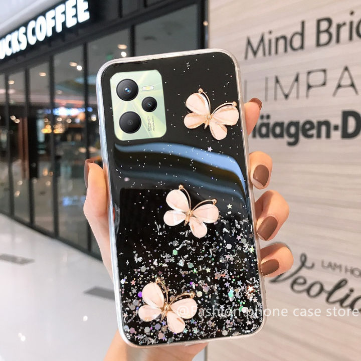 เคส-realme-c35-9i-9pro-9-pro-plus-star-silver-foil-glitter-casing-3d-butterfly-slim-colorful-clear-soft-case-เคสโทรศัพท-2022