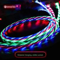 Micro USB Cable LED glowing Flowing Visible Light Luminescent 3.0 Charge Cord Type-C USB Cable for Samsung Xiaomi Huawei iPhone Docks hargers Docks Ch
