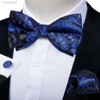 ■ Fashion Royal Blue Black Bow Ties for Man Wedding Business Party Jacquard Paisley Pre-Tied Bowties Handkerchief Cufflinks Gifts