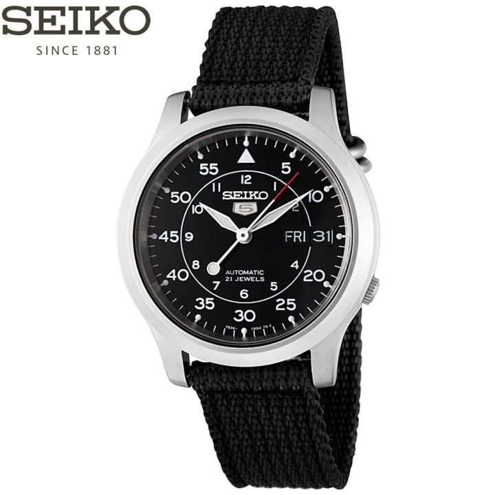 Đồng hồ nam Chính Hãng Seiko 5 Quân Đội SNK809K2S - Máy Cơ Dây Nato - Mặt  Đen - Chống 