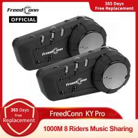 Freedconn KY Pro รถมอเตอร์ไซค์หูฟังติดหมวกกันน็อคอินเตอร์คอมแบบมีบลูทูธ6คน1000M Moto Group กันน้ำ Interphone