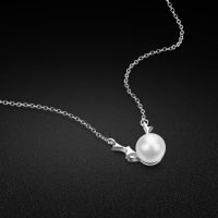 Elegant Womens Sterling Silver Jewelry 925 Silver Pearl Pendant Necklace Sexy Clavicle Chain Solid Silver Jewellery Collana