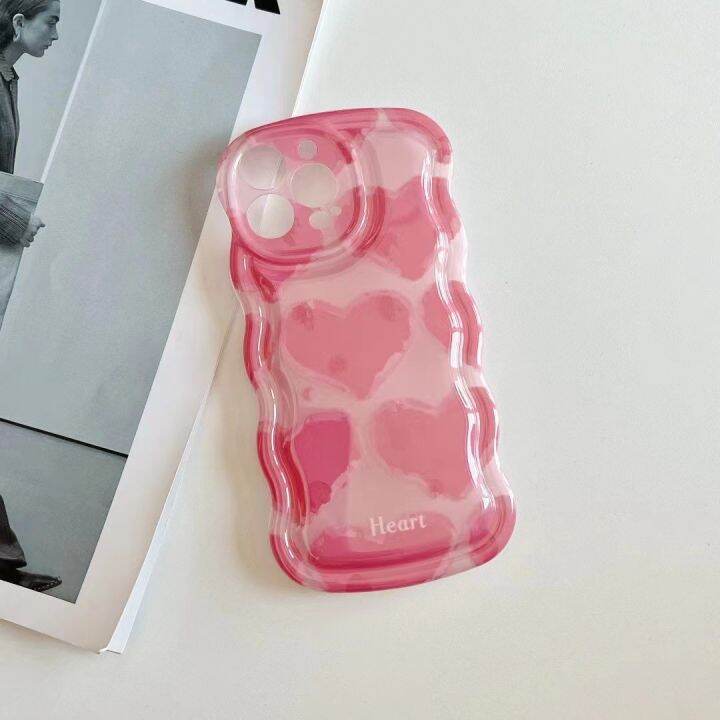 ins-hot-girl-pink-love-กรณีโทรศัพท์สำหรับ-iphone14-promax-สเตอริโอขอบคลื่นโทรศัพท์กรณีสำหรับ-iphone13-ซิลิโคนใสป้องกันการตกกรณีสำหรับ-iphone12-11