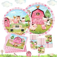 【LZ】◆☋  Pink Farm Animal Talheres descartáveis decoração de festa de aniversário temática fazenda crianças chuveiro de bebê 1 ° aniversário festa da menina