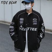 TIDE BEAR เสื้อแจ็กเก็ตผู้ชายเสื้อแจ็คเก็ตแขนยาวเสื้อสูทนักขี่จักรยานเครื่องแบบเบสบอลสไตล์วินเทจ