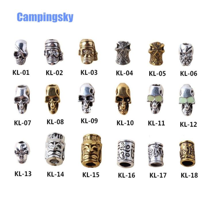 campingsky-เครื่องรางโลหะหัวกะโหลกสำหรับ-paracord-lanyards-แพ็ค-paracord-สังกะสีหัวเข็มขัดอัลลอยสำหรับ-paracord-สร้อยข้อมือลูกปัดกะโหลกเหล็ก