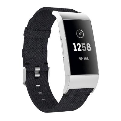 สายนาฬิกาไนลอนผ้าใบทอสำหรับ Fitbit Charge 3 (สีดำ)