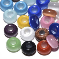 5pc Gemstone &amp; Cat Eye European Beads Large Hole Beads Rondelle Mixed Color 14x7mm Hole: 5~6mm