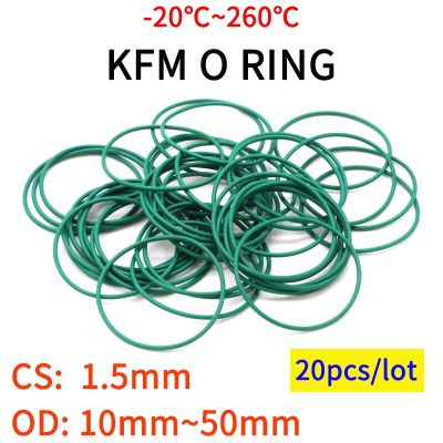 20pcs CS1.5mm OD 10~50mm Green FKM Fluorine Rubber O Ring Sealing Gasket Insulation Oil High Temperature Resistance Green Bearings Seals