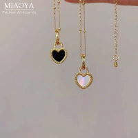 MIAOYA Fashion Jewelry Shop สร้อยคอความรักสีดำและสีขาวย้อนยุคสองด้านสำหรับผู้หญิง เครื่องประดับโลหะอินเทรนด์สำหรับนักเรียน ของขวัญวันเกิดสุดเก๋