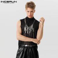 ☜❦♘ Incerun เสื้อกล้าม คอกึ่งสูง แบบใส พร้อมแฟลช