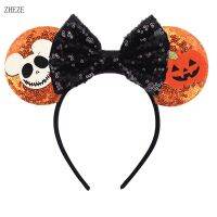 【cw】 Halloween PumpkinEars Headband ForSequins 5 quot;Bow Hairband Kids/Adult FestivalDIY Hair Accessories ！