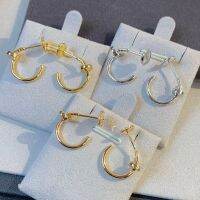 3สีคลาสสิกขนาดเล็กเล็บ Hoop ต่างหู18K Gold Plated 925เงินผู้หญิงวงกลมงบ Earstuds