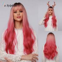 La Sylphide Synthetic Hair Wigs Cosplay Wig Long Wave Root Black Ombre Pink for Woman Heat Resistant Fiber Daily Party Wig Wig  Hair Extensions Pads