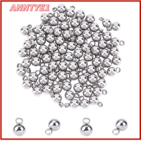 ANNTYE1 7.5x5mm เครื่องรางลูกบอลขนาดเล็ก เหล็กไร้สนิม จี้โลหะปลาย โทนสีเงิน ที่แขวนแบบห่วง สำหรับเครื่องประดับสตรี