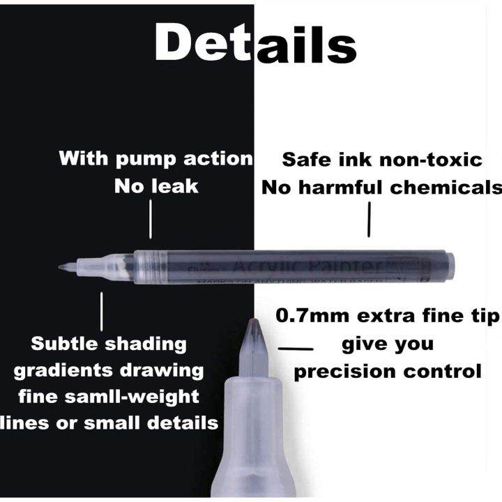 3-black-3-white-paint-markers-0-7mm-extra-fine-tip-acrylic-paint-pens-for-rock-painting-stone-water-based-acrylic-paint-sets