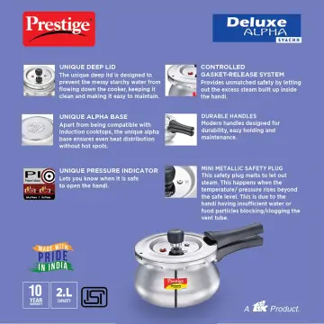 Prestige 4L Alpha Deluxe Induction Base Stainless Steel Pressure Cooker,  4.0-Liter , Silver