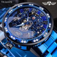 ⌚ นาฬิกา Winner hollow out table manually set auger mechanical watches men leisure retro steel belt mens watch