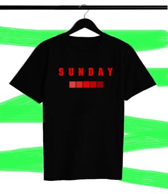 เสื้อยืดสีดำสกรีนลาย  Sunday เนื้อผ้า Cotton งานสกรีน DTG สีสันสดใส ใส่สบาย