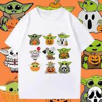 ฮาโลวีน เสื้อยืด Baby Yoda พิมพ์ลาย Halloween-Shirt ไม่จำกัดเพศ ราคาถูก ฝ้าย 100%