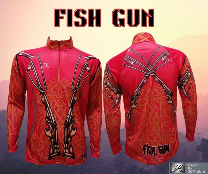 เสื้อตกปลา-jk-thailand-เสื้อกันยูวี-ลาย-fish-gun-ป้องกันรังสี-uv-80-แห้งเร็ว