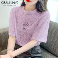 OULINNA เสื้อยืดผู้หญิง2023ฤดูร้อน,สดใสขนาดเล็กดอกไม้แฟชั่นใหม่อเนกประสงค์สีทึบลำลองหลวมแขนสั้น