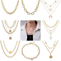 Classic Fashion OT Chain Multilayer Retro Pendant Necklace Pearl Shell Moon Jewelry Accessories Gifts for Women