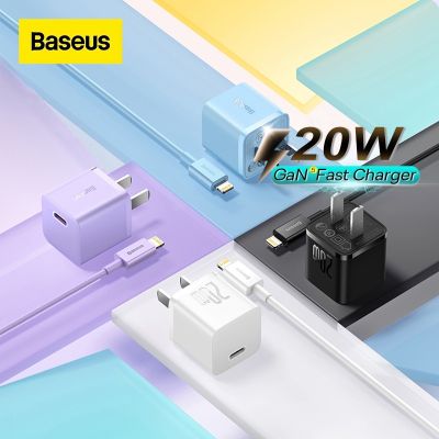 Baseus GaN5 ที่ชาร์จเร็ว 20W แบบพกพา USB C รองรับ Type ชาร์จเร็ว สําหรับ iPhone 14 13 12 8 พร้อมสายชาร์จ Type-C เป็น iP