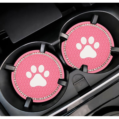 Cartoon Bling Acrylic Diamond Car Cat Paw Coaster PVC Travel Auto Cup Mats Insert Anti Slip Crystal Vehicle Interior Accessories