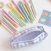 【CW】 Korean Style Plaid Pattern Pencil Case Kawaii Students School Supplies Stationery Funny Cartoon Large Capacity Pencil Bag