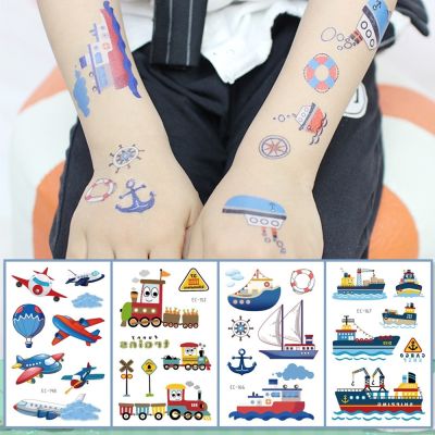hot！【DT】◙❧  32 kinds Temporary Stickers for Kids Cartoon Plane Ship faux tatouage temporaire Disposable Children