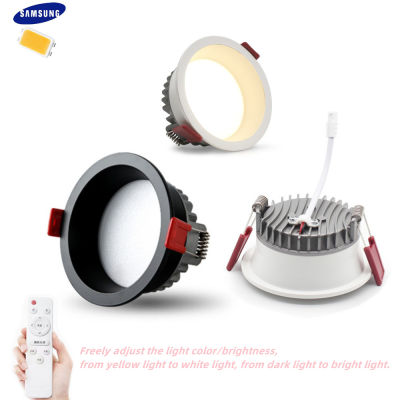 รีโมทคอนลหรี่แสงได้โคมดาวน์ไลท์ LED ป้องกันแสงสะท้อนสีดำสีขาวไฟเพดาน LED ห้องครัวห้องนอน CCT LED Spotlight 7W 9W
