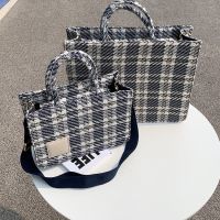 Fashion Retro Totes Bag Female Canvas Plaid Handbags 2021 Summer Large Capacity Crossbody Bag Women Designer Simple Pouch Clutch