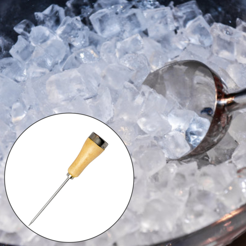 Stainless Steel Ice Pick with Wooden Bamboo Handle and Cover 8.5" Kitchen Bar 
